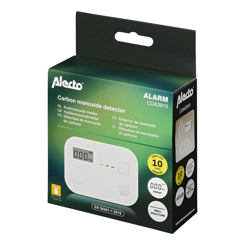 Koolmonoxidemelder, CO-melder met batterij van 10 jaar, 10 jaar sensor, LCD- display, 85 dB alarm, EN 50291 gecertificeerd. 1 pak (CO-onafhankelijke detector